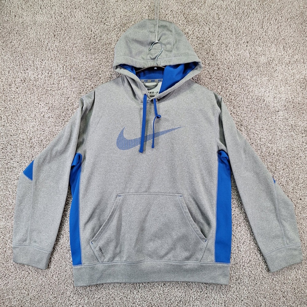 Nike Hoodie Mens M Gray Therma-Fit Pullover Swoosh Activewear Gorpcore